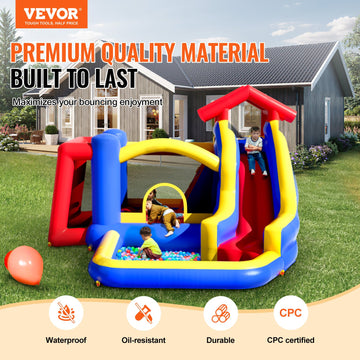 VEVOR Inflatable Bounce House, Outdoor High Quality Playhouse Trampoline, Jumping Bouncer with Blower, Slide, and Storage Bag, Family Backyard Bouncy Castle, for Kid Ages 3_8 Years, 3.3x3x2.3m - 0