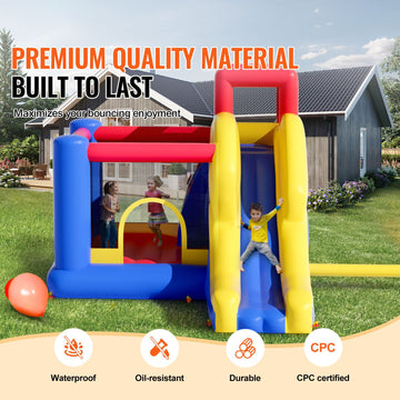 Inflatable Bounce House, Outdoor High Quality Playhouse Trampoline, Jumping Bouncer with Blower, Slide, and Storage Bag, Family Backyard Bouncy Castle, for Kid Ages 3_8 Years, 3.4x2.6x2.3m - 0