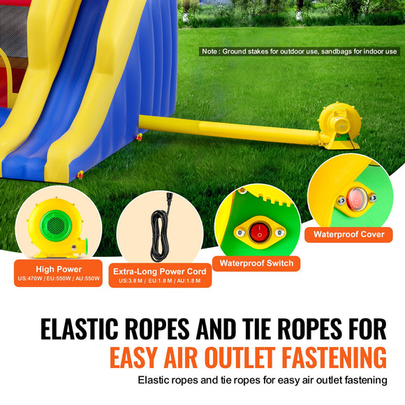 VEVOR Inflatable Bounce House, Outdoor High Quality Playhouse Trampoline, Jumping Bouncer with Blower, Slide, and Storage Bag, Family Backyard Bouncy Castle, for Kid Ages 3_8 Years, 3.4x2.6x2.3m
