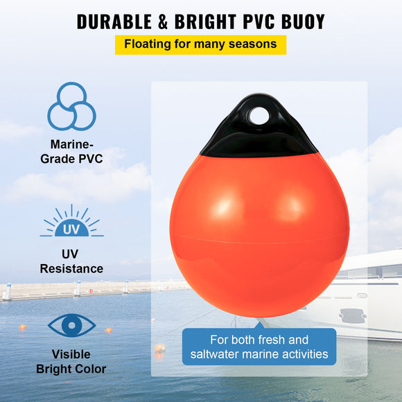 Boat Buoy Balls, 15\" Diameter Inflatable Heavy-Duty Marine-Grade PVC Marker Buoys, Round Boat Mooring Buoys, Anchoring, Rafting, Marking, Fishing, Orange