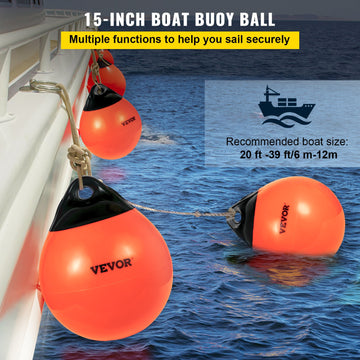 VEVOR Boat Buoy Balls, 15\" Diameter Inflatable Heavy-Duty Marine-Grade PVC Marker Buoys, Round Boat Mooring Buoys, Anchoring, Rafting, Marking, Fishing, Orange - 0