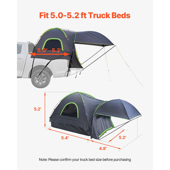 Truck Tent 5.0-5.2ft Waterproof PU2000 Truck Bed Camping Tent 2-3 Person