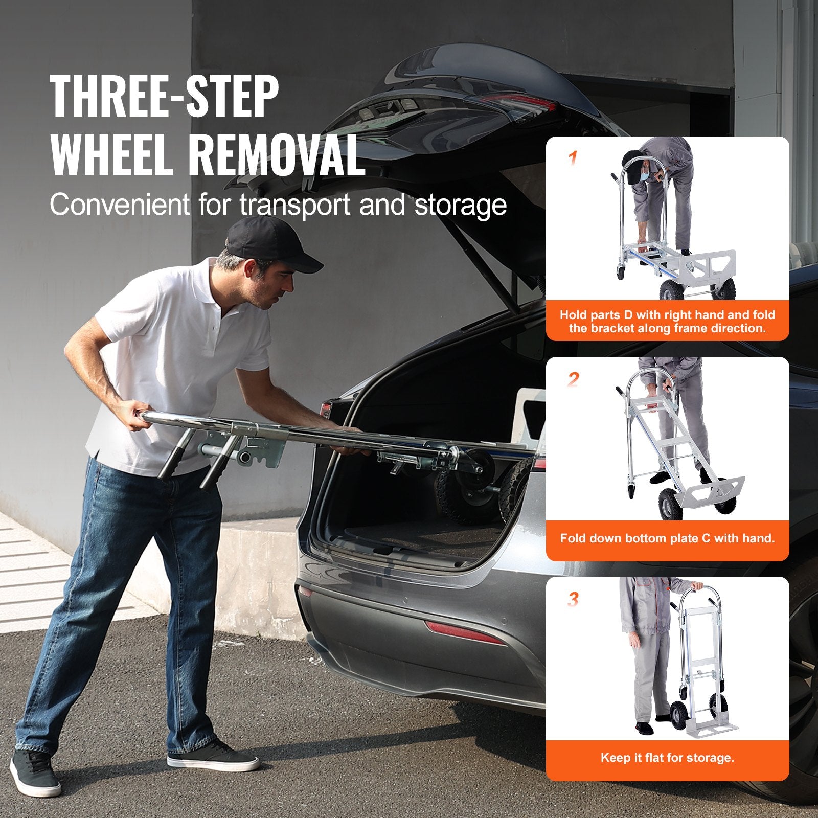 VEVOR Aluminum Hand Truck, 2 in 1, 363 kg Max Load Capacity, Heavy Duty Industrial Convertible Folding Hand Truck and Dolly, Utility Cart Converts from Hand Truck to Platform Cart with Rubber Wheels