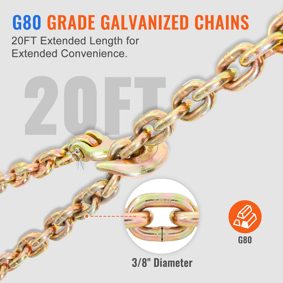 Ratchet Chain Binder 3/8"-1/2" Load Binders 12000 lbs w/ G80 Chains 4 Pcs