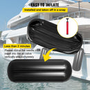 Boat Fenders, 10" x 28" Ribbed Fender, 4 Pack Boat Bumpers, Hole Through Middle Ribbed Inflatable Boat Fender with 4 Ropes, for Pontoon Boat Sailboat, Ski Boat, Black-5
