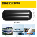 Boat Fenders, 10" x 28" Ribbed Fender, 4 Pack Boat Bumpers, Hole Through Middle Ribbed Inflatable Boat Fender with 4 Ropes, for Pontoon Boat Sailboat, Ski Boat, Black-7