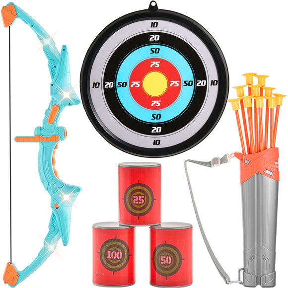 Kids Bow and Arrow Set LED Light Up Outdoor Archery Kit Children 10 Arrows