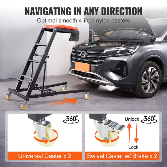 Automotive Topside Creeper, with Adjustable Height 48" to 76", 181.44KGS Capacity High Creeper, 4 Swivel Caster Wheels, Heavy Duty Foldable Creeper for Auto Repair and Maintenance