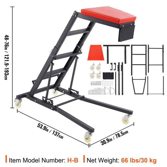 Automotive Topside Creeper, with Adjustable Height 48" to 76", 181.44KGS Capacity High Creeper, 4 Swivel Caster Wheels, Heavy Duty Foldable Creeper for Auto Repair and Maintenance