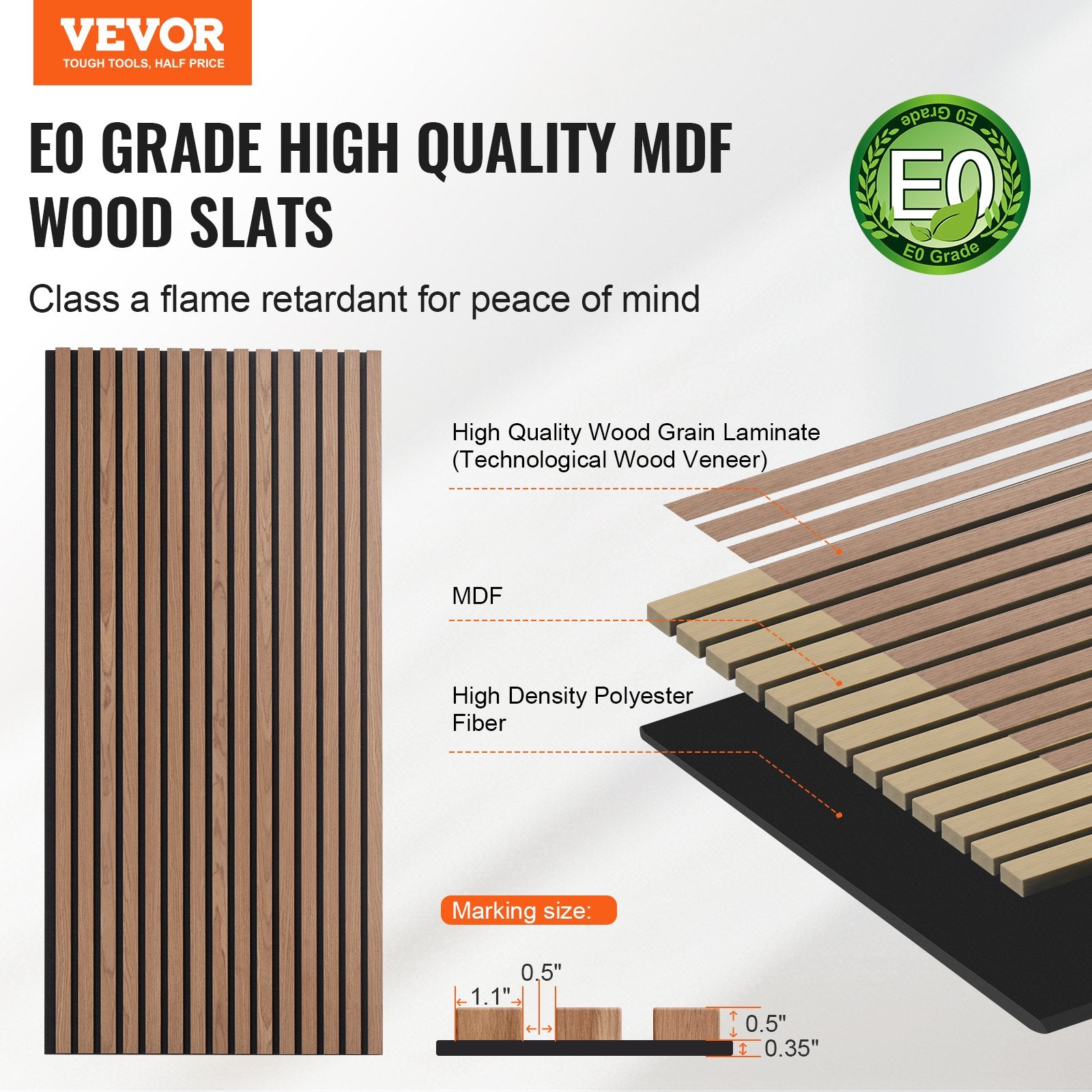 VEVOR Wood Slat Acoustic Panels 23.6 x 47.2 inch for Modern Wall Decor Walnut - 0