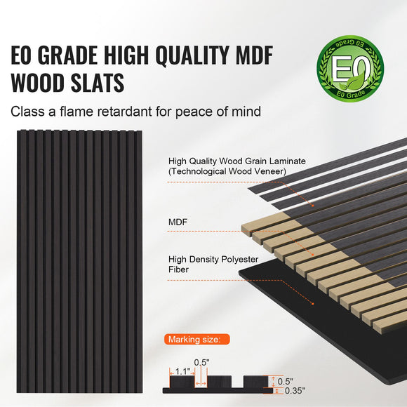 Wood Slat Acoustic Panels 23.6 x 47.2 inch for Modern Wall Decor Black Oak
