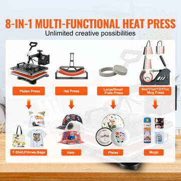1400W Heat Press Machine 8 In 1 Sublimation Steel Frame Heat Presses with Temperature And Time Control (12X15INCH 8IN1) - 0