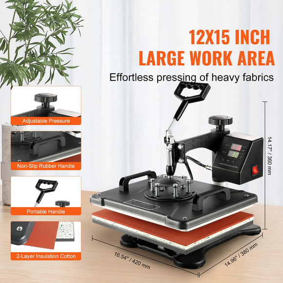 1400W Heat Press Machine 8 In 1 Sublimation Steel Frame Heat Presses with Temperature And Time Control (12X15INCH 8IN1)