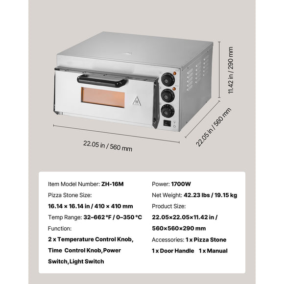 Commercial Countertop Pizza Oven Electric Pizza Oven for 16" Pizza Indoor