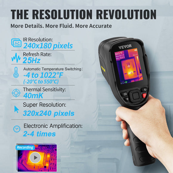 VEVOR Infrared Thermal Imager Visible Light Camera 2MP IR Resolution 240x180