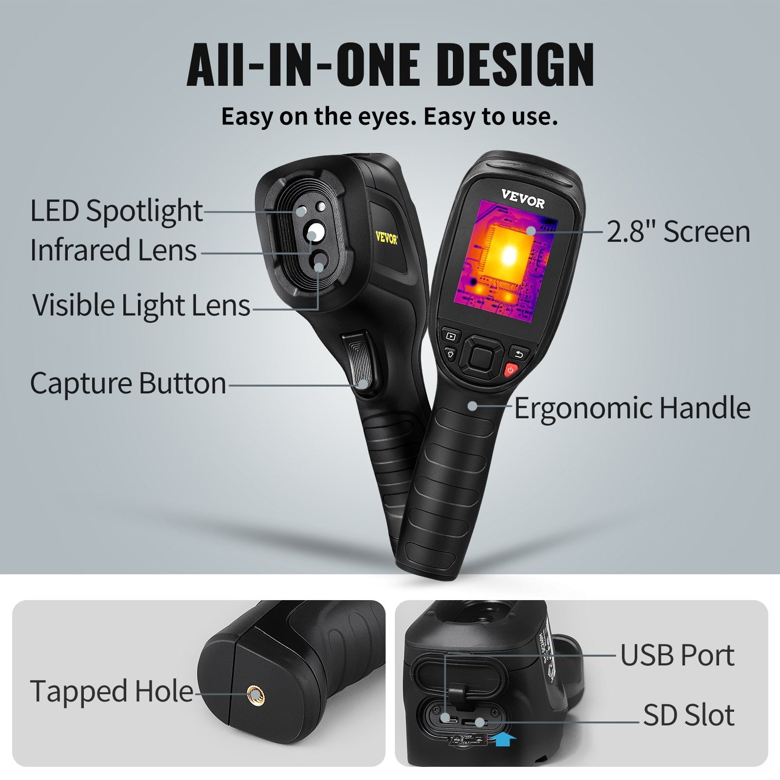 VEVOR Infrared Thermal Imager Visible Light Camera 2MP IR Resolution 240x180