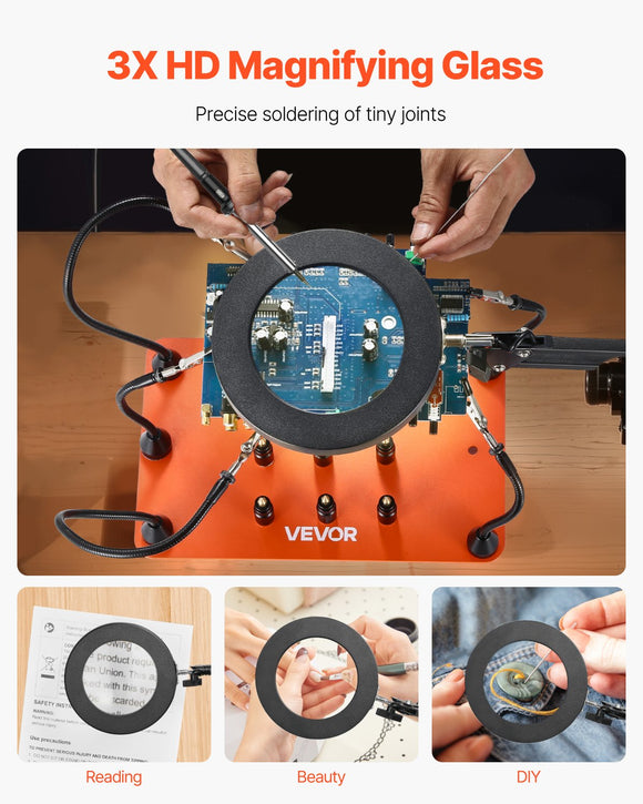 VEVOR Magnetic Helping Hands Soldering Station 3X LED Magnifying Lamp 5 Arms