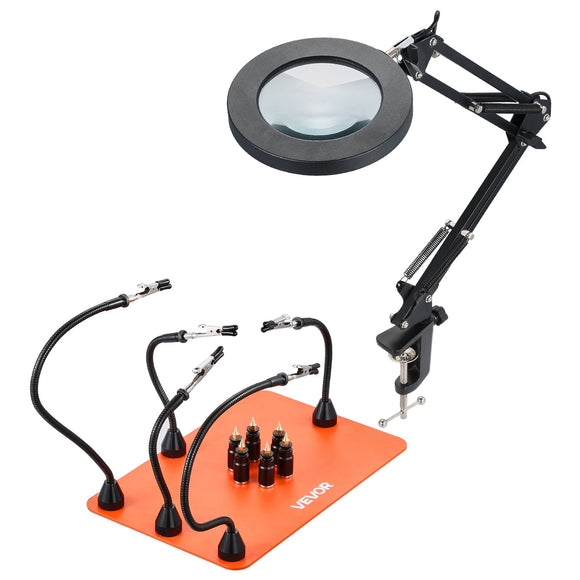 VEVOR Magnetic Helping Hands Soldering Station 3X LED Magnifying Lamp 5 Arms