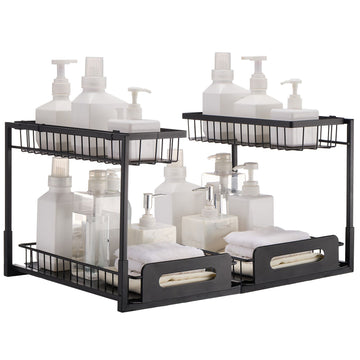 2-Tier Wire Pull Out Cabinet Under Sink Basket Organizer 10.7"x14.2" 2PCS