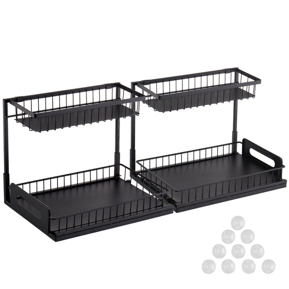 2-Tier Wire Pull Out Cabinet Under Sink Basket Organizer 10.7"x14.2" 2PCS