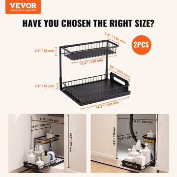 VEVOR 2-Tier Wire Pull Out Cabinet Under Sink Basket Organizer 10.7"x14.2" 2PCS - 0