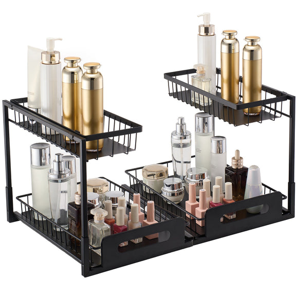 VEVOR 2-Tier Wire Pull Out Cabinet Under Sink Basket Organizer 10.7"x14.2" 2PCS