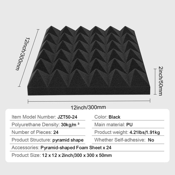 Acoustic Foam Panels 24 Pack 12 x 12 x 2 in for Studio Wall and Ceiling
