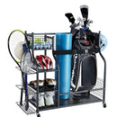 Golf Storage Garage Organizer, 2 Golf Bag Stand Holder and Other Sports Equipment Storage Rack, Rolling Ball Cart on Wheels, Outdoor Sport Gear and Toy Storage with Baskets & Hooks, Steel, Black-9