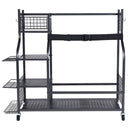 Golf Storage Garage Organizer, 2 Golf Bag Stand Holder and Other Sports Equipment Storage Rack, Rolling Ball Cart on Wheels, Outdoor Sport Gear and Toy Storage with Baskets & Hooks, Steel, Black-10