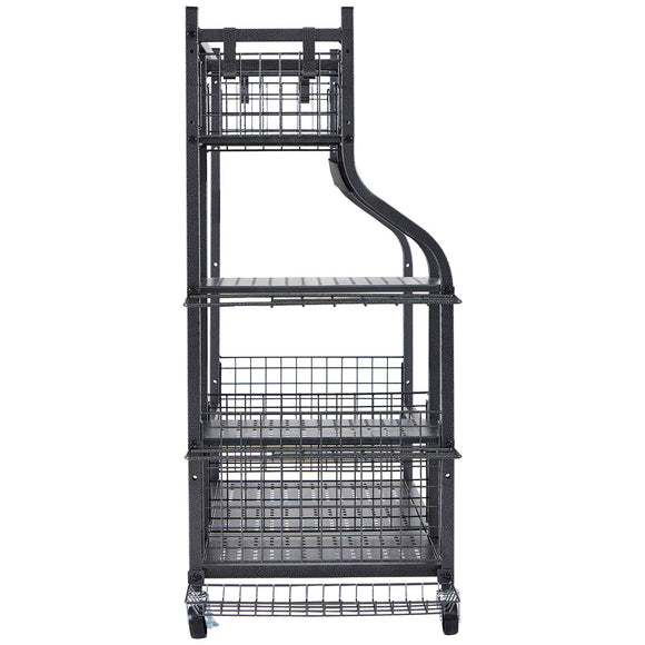 Golf Storage Garage Organizer, 2 Golf Bag Stand Holder and Other Sports Equipment Storage Rack, Rolling Ball Cart on Wheels, Outdoor Sport Gear and Toy Storage with Baskets & Hooks, Steel, Black