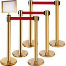 VEVOR Stanchion Post Barriers 6-Set Line Dividers, Stainless Steel Stanchions with 6.6 Red Retractable Belts, Stanchions with One Sign Frame, 34.6 Queue Safety Stanchions (Gold)-1
