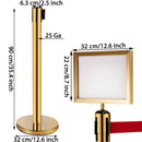 VEVOR Stanchion Post Barriers 6-Set Line Dividers, Stainless Steel Stanchions with 6.6 Red Retractable Belts, Stanchions with One Sign Frame, 34.6 Queue Safety Stanchions (Gold)-8