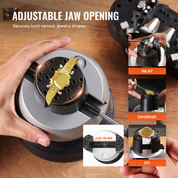 Engraving Block 5 inch Ball Vise Setting Jewelry Ball Vise Engraving with 34PCS Attachment and Rubber Base