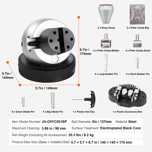 Engraving Block 5 inch Ball Vise Setting Jewelry Ball Vise Engraving with 34PCS Attachment and Rubber Base