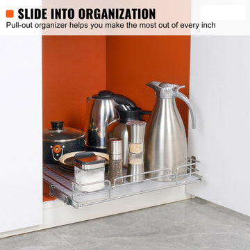 34x53 cm Pull Out Cabinet Organizer, Heavy Duty Slide Out Pantry Shelves, Chrome-Plated Steel Roll Out Drawers, Sliding Drawer Storage for Home, Inside Kitchen Cabinet, Bathroom, Under Sink - 0