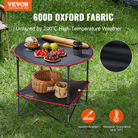 VEVOR Folding Camping Table, Outdoor Portable Side Tables, Lightweight Fold Up Table, 600D Oxford Fabric & Steel Ultra Compact Work Table with Large Storage & Carry Bag, For Beach Picnic, 28.3"x24" - 0