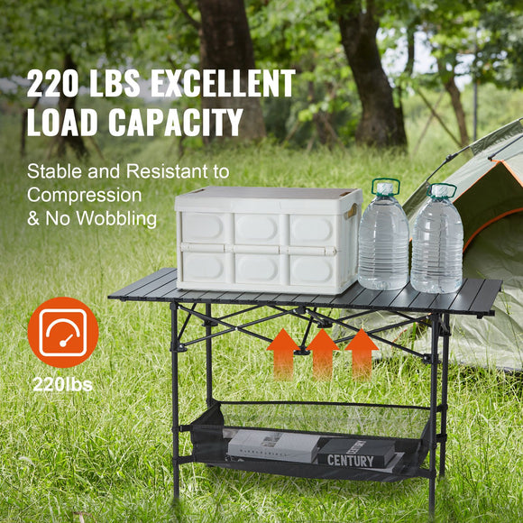 Folding Camping Table, Outdoor Portable Side Tables, Lightweight Fold Up Table, Aluminum & Steel Ultra Compact Work Table with Large Storage and Carry Bag, For Beach, Picnic, Travel, 24x16 inch