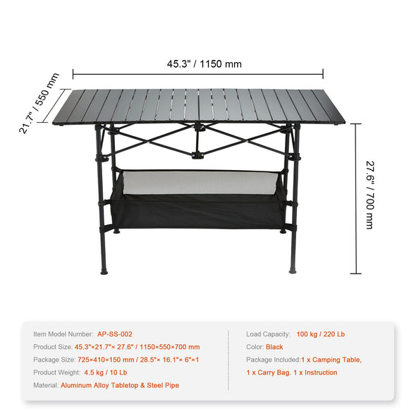 Folding Camping Table, Outdoor Portable Side Tables, Lightweight Fold Up Table, Aluminum & Steel Ultra Compact Work Table with Large Storage and Carry Bag, For Beach, Picnic, Travel, 24x16 inch
