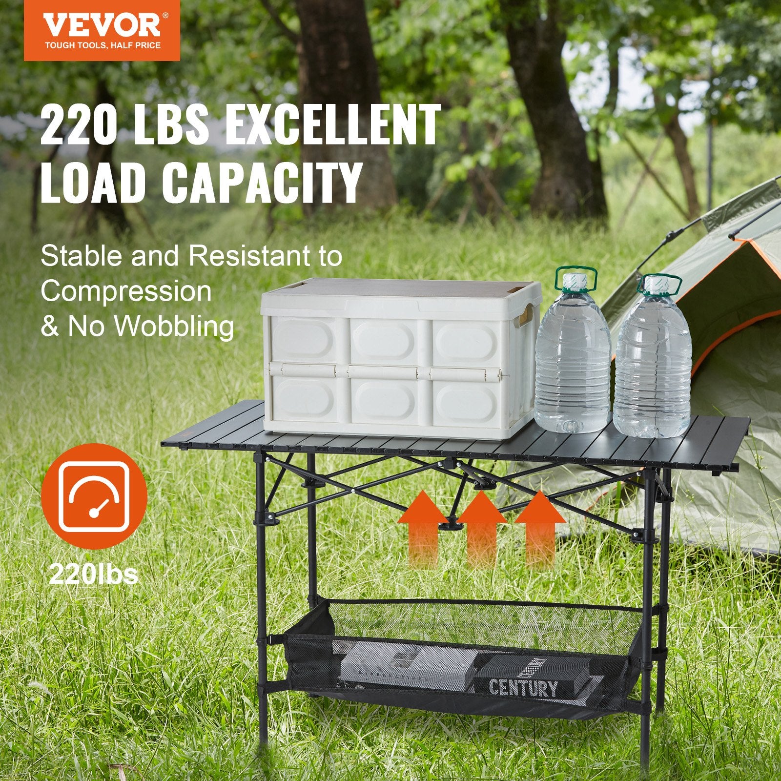 VEVOR Folding Camping Table, Outdoor Portable Side Tables, Lightweight Fold Up Table, Aluminum & Steel Ultra Compact Work Table with Large Storage and Carry Bag, For Beach, Picnic, Travel, 24x16 inch - 0