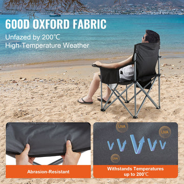 Camping Folding Chair for Adults, Portable Heavy Duty Outdoor Quad Lumbar Back Padded Arm Chairs with Side Pockets, Cup Holder and Cooler Bag for Beach, Lawn, Picnic, Fishing, Backpacking, Black - 0