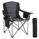 Camping Folding Chair for Adults, Portable Heavy Duty Outdoor Quad Lumbar Back Padded Arm Chairs with Side Pockets, Cup Holder and Cooler Bag for Beach, Lawn, Picnic, Fishing, Backpacking, Black-9