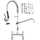 Commercial Faucet with Pre-Rinse Sprayer, 26" Height, 8" Center, 12" Swing Spout, Deck Mount Kitchen Sink Faucet, Brass Constructed Device with Pull Down Spray, for 1/2/3 Compartment Sink-1