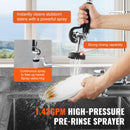 Commercial Faucet with Pre-Rinse Sprayer, 26" Height, 8" Center, 12" Swing Spout, Deck Mount Kitchen Sink Faucet, Brass Constructed Device with Pull Down Spray, for 1/2/3 Compartment Sink-4