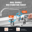 Commercial Faucet with Pre-Rinse Sprayer, 26" Height, 8" Center, 12" Swing Spout, Deck Mount Kitchen Sink Faucet, Brass Constructed Device with Pull Down Spray, for 1/2/3 Compartment Sink-5
