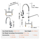 Commercial Faucet with Pre-Rinse Sprayer, 26" Height, 8" Center, 12" Swing Spout, Deck Mount Kitchen Sink Faucet, Brass Constructed Device with Pull Down Spray, for 1/2/3 Compartment Sink-7