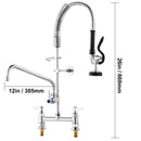 Commercial Faucet with Pre-Rinse Sprayer, 26" Height, 8" Center, 12" Swing Spout, Deck Mount Kitchen Sink Faucet, Brass Constructed Device with Pull Down Spray, for 1/2/3 Compartment Sink-8