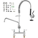 Commercial Faucet with Pre-Rinse Sprayer, 26" Height, 8" Center, 12" Swing Spout, Deck Mount Kitchen Sink Faucet, Brass Constructed Device with Pull Down Spray, for 1/2/3 Compartment Sink-9