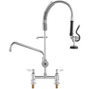 Commercial Faucet with Pre-Rinse Sprayer, 26" Height, 8" Center, 12" Swing Spout, Deck Mount Kitchen Sink Faucet, Brass Constructed Device with Pull Down Spray, for 1/2/3 Compartment Sink-11