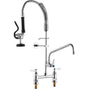 Commercial Faucet with Pre-Rinse Sprayer, 26" Height, 8" Center, 12" Swing Spout, Deck Mount Kitchen Sink Faucet, Brass Constructed Device with Pull Down Spray, for 1/2/3 Compartment Sink-12