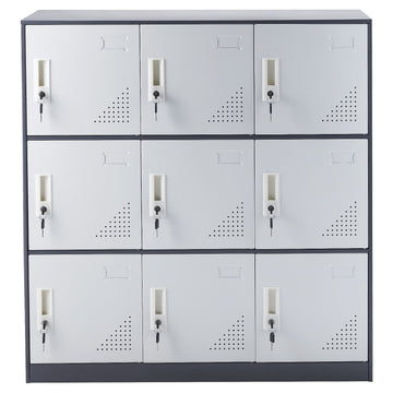 9 Doors Metal Storage Cabinet Employees Steel Storage Cabinet Office Gray